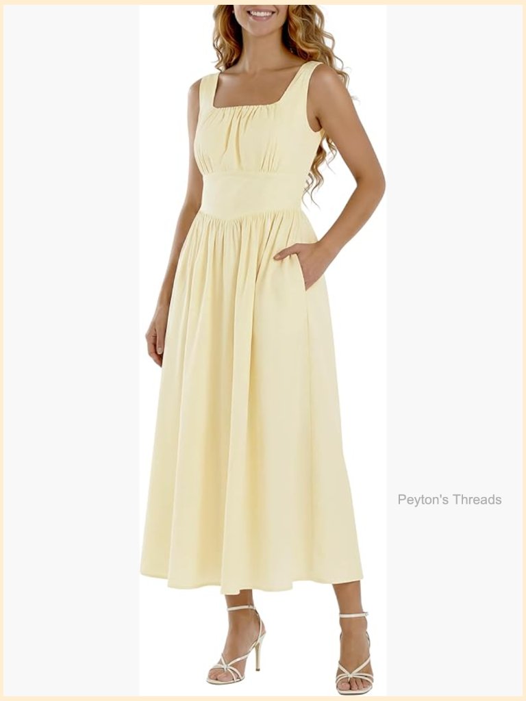 Sleeveless Beach Maxi Dress Adjustable Strap High Waisted A-Line Solid Sundress